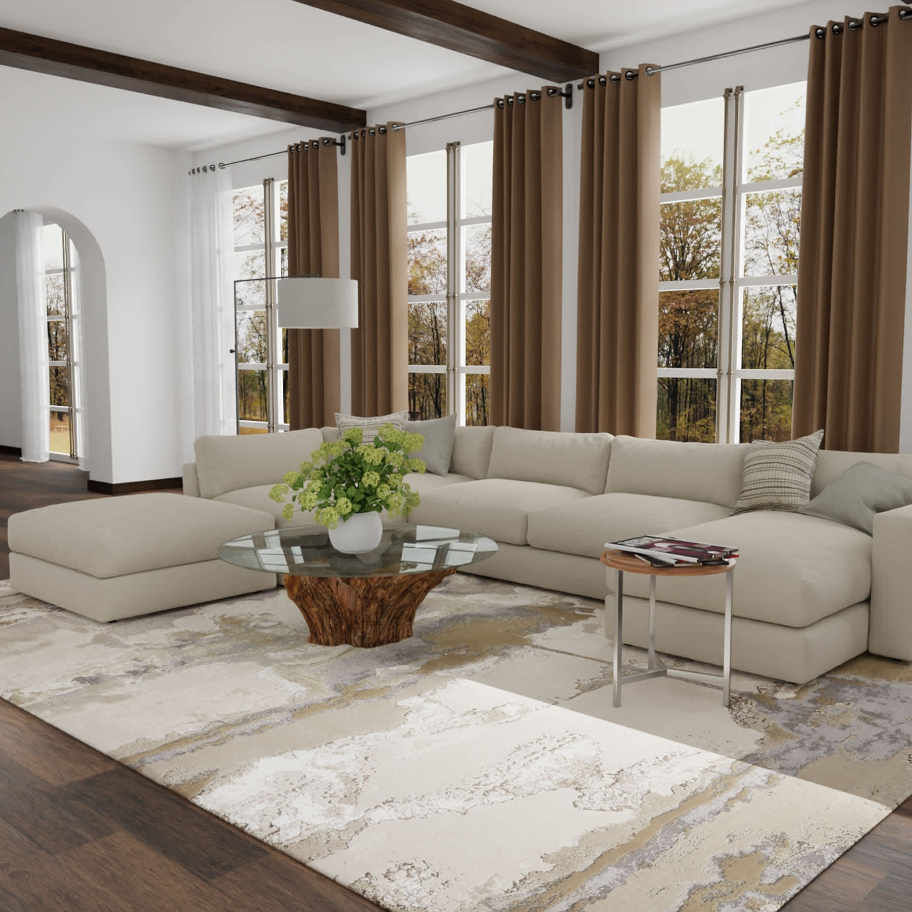 (B757) Miramar Ivory Abstract Area Rug, 7x10