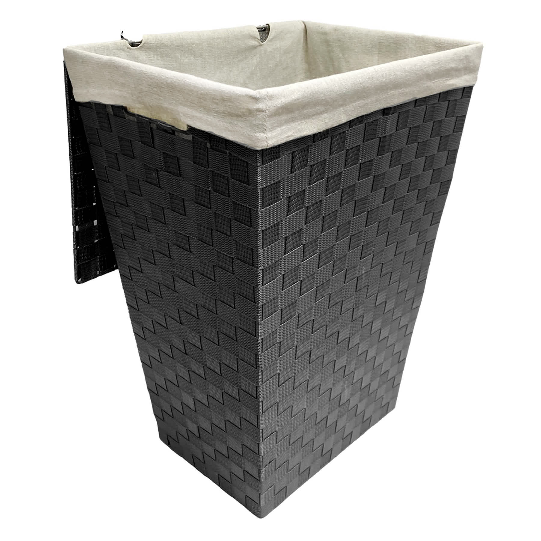 Woven Band Laundry Hamper with Lid & Removable Liner, Light Grey