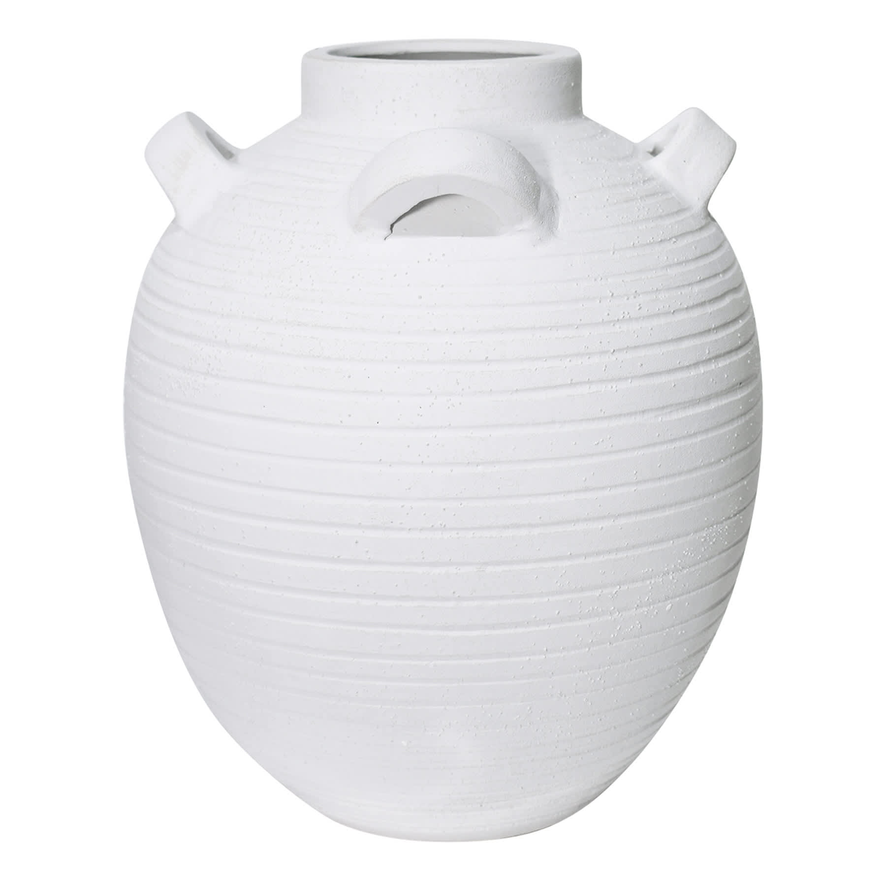 White Ceramic Vase with Handles, 11.8"