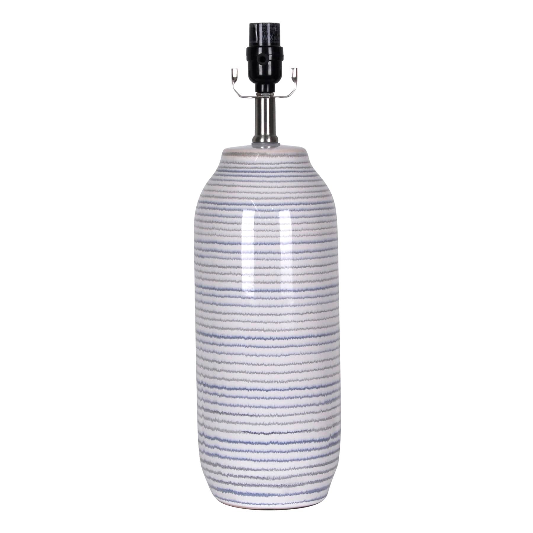Blue & Grey Striped Ceramic Medium Table Lamp Base, 19.5"