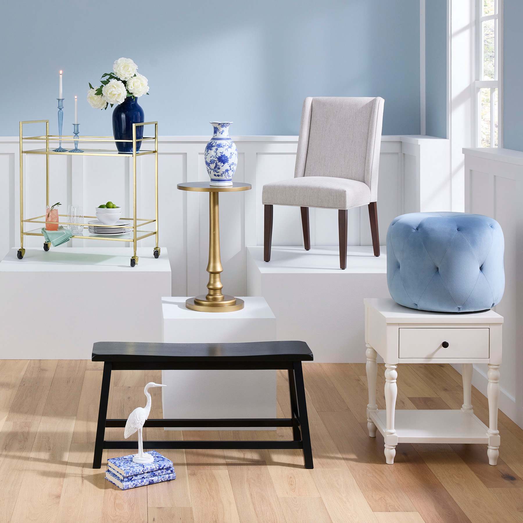 Providence Amelia Round Ottoman, Blue