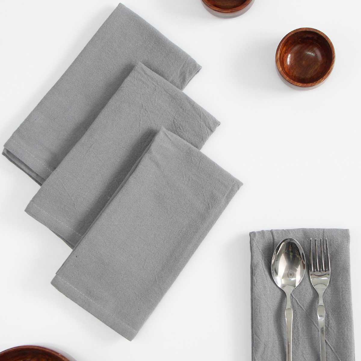 Set of 4 Grey Linen-Like Cotton Napkins, 18"