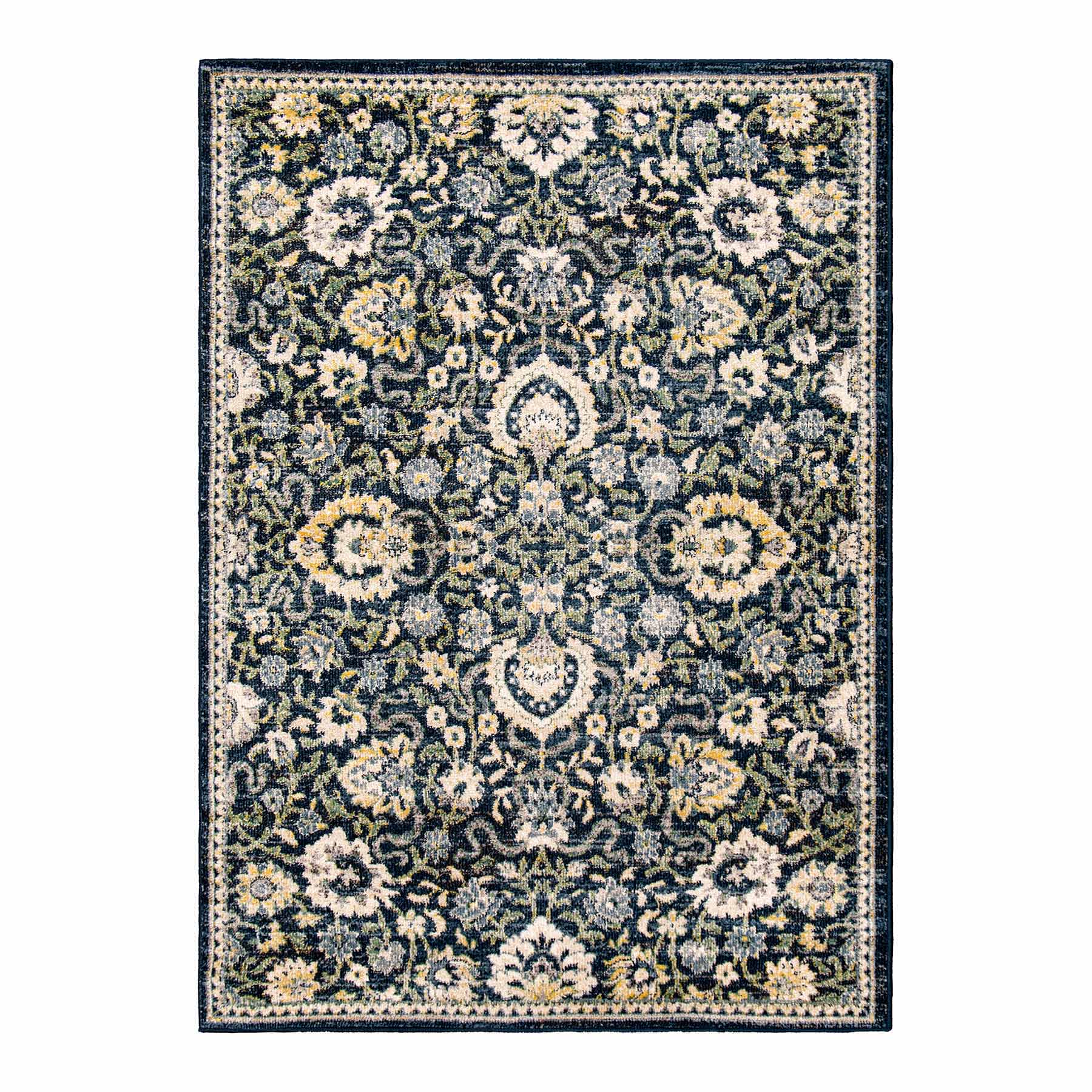 (A519) Olivia Navy Floral Area Rug, 5x7