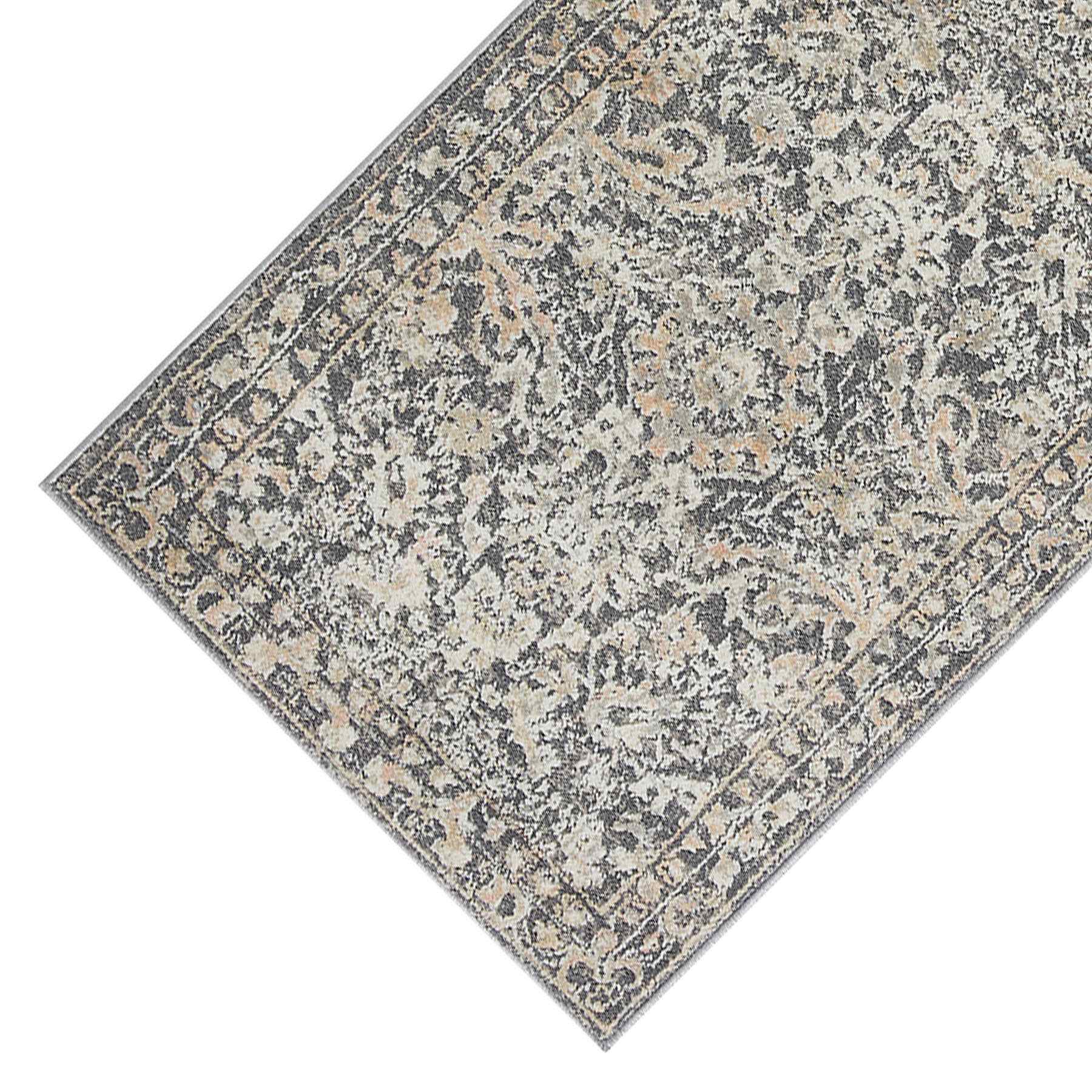 (B849) Providence Villa Grey Floral Runner, 2x6