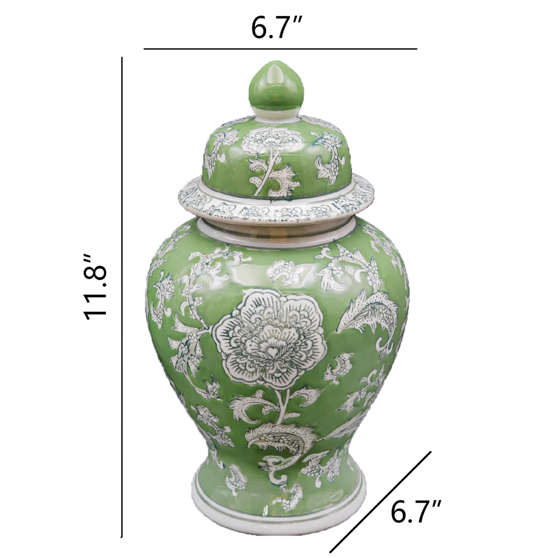 Green Chinoiserie Porcelain Jar, 7x12