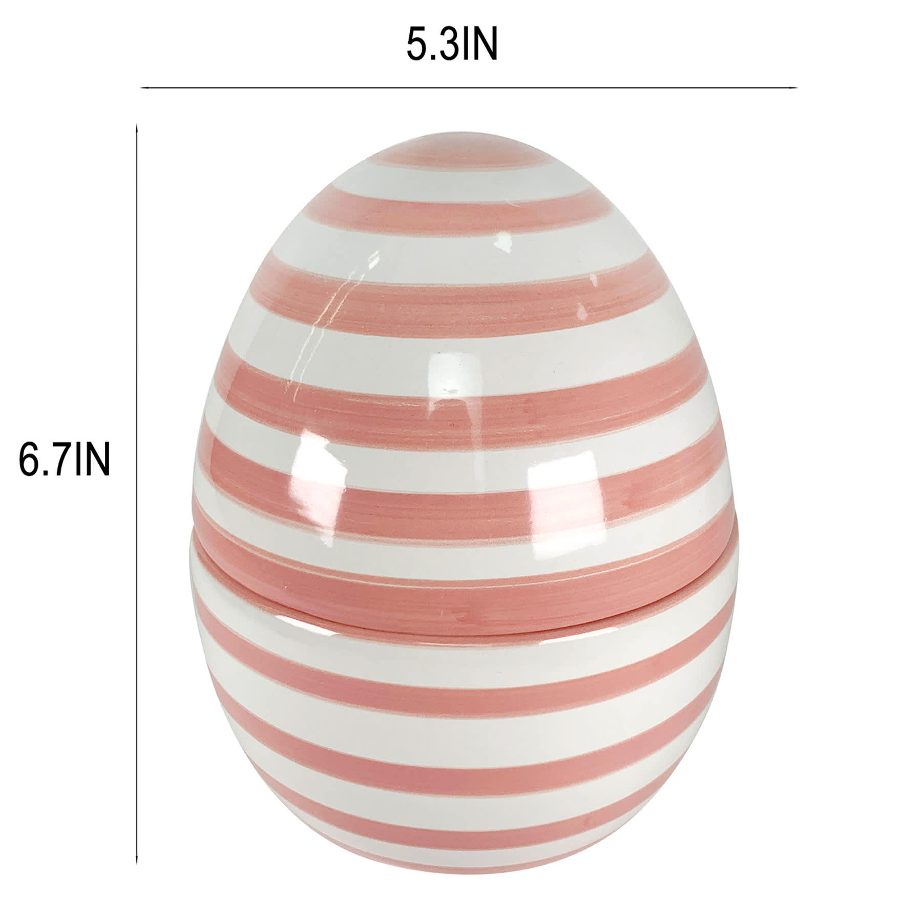 Homespun Easter Pink & White Striped Ceramic Egg Jar, 7"