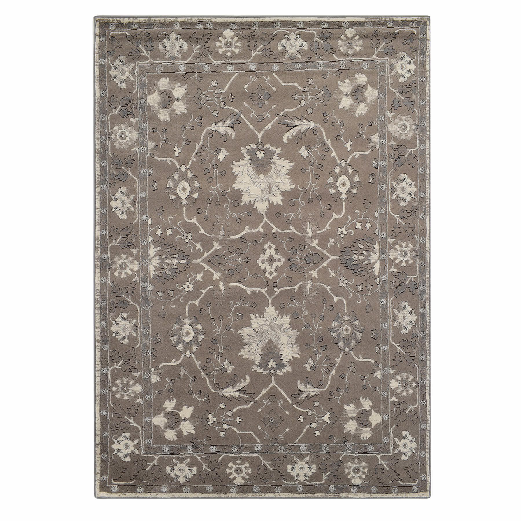 (B803) Antiqua Dark Grey Floral Area Rug, 5x7