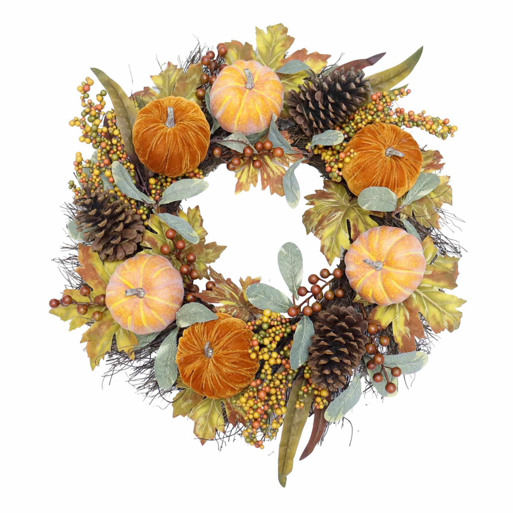 Pumpkin & Berry Spiral Vine Wreath, 24"