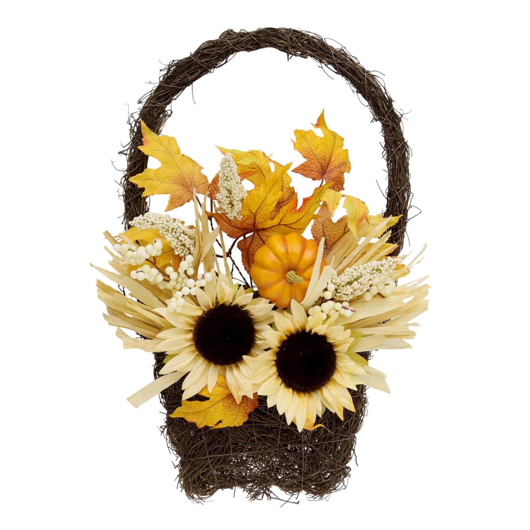 White Sunflower & Pumpkin Hanging Wall Basket, 20"