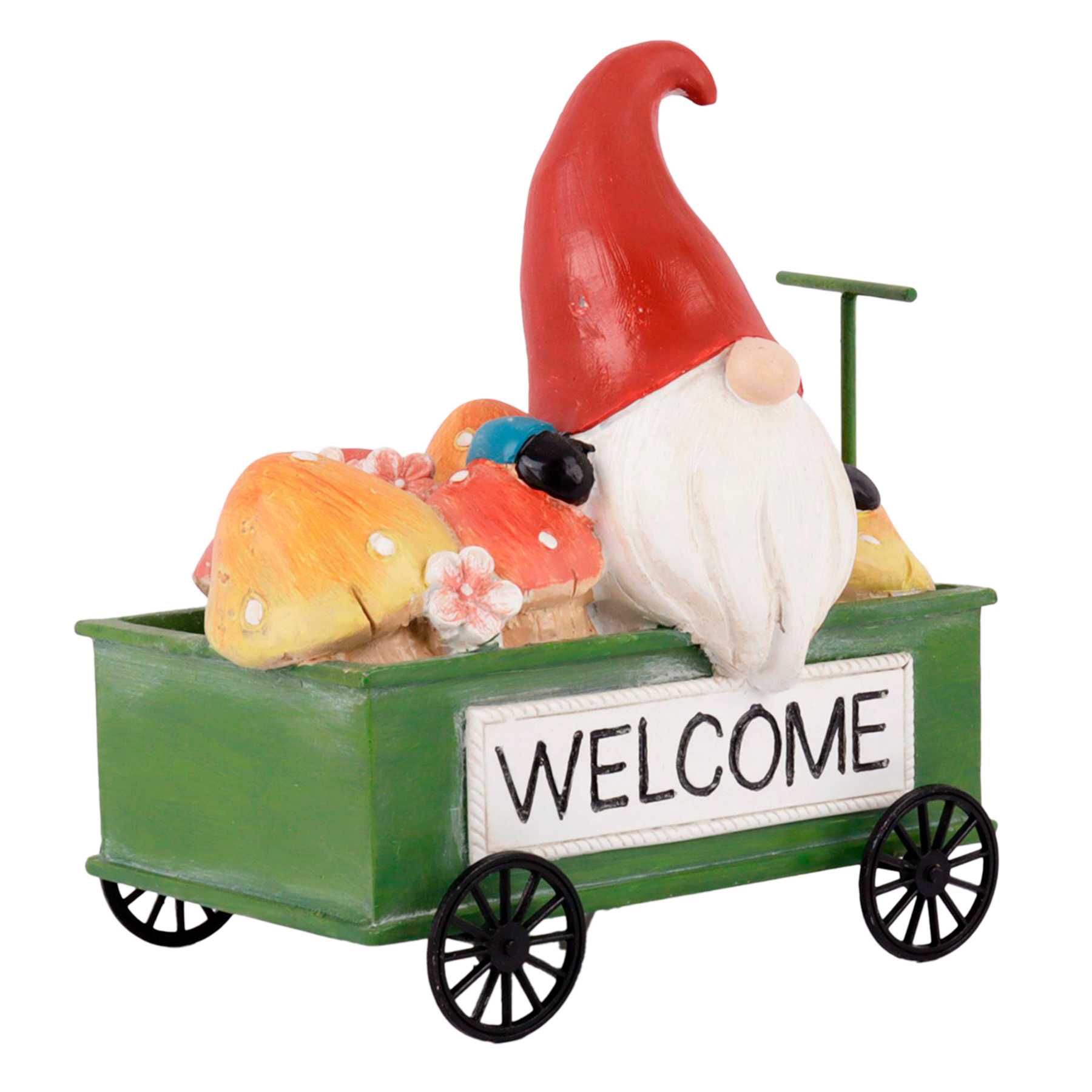 Gnome on Wagon Outdoor Garden Statue, 6"
