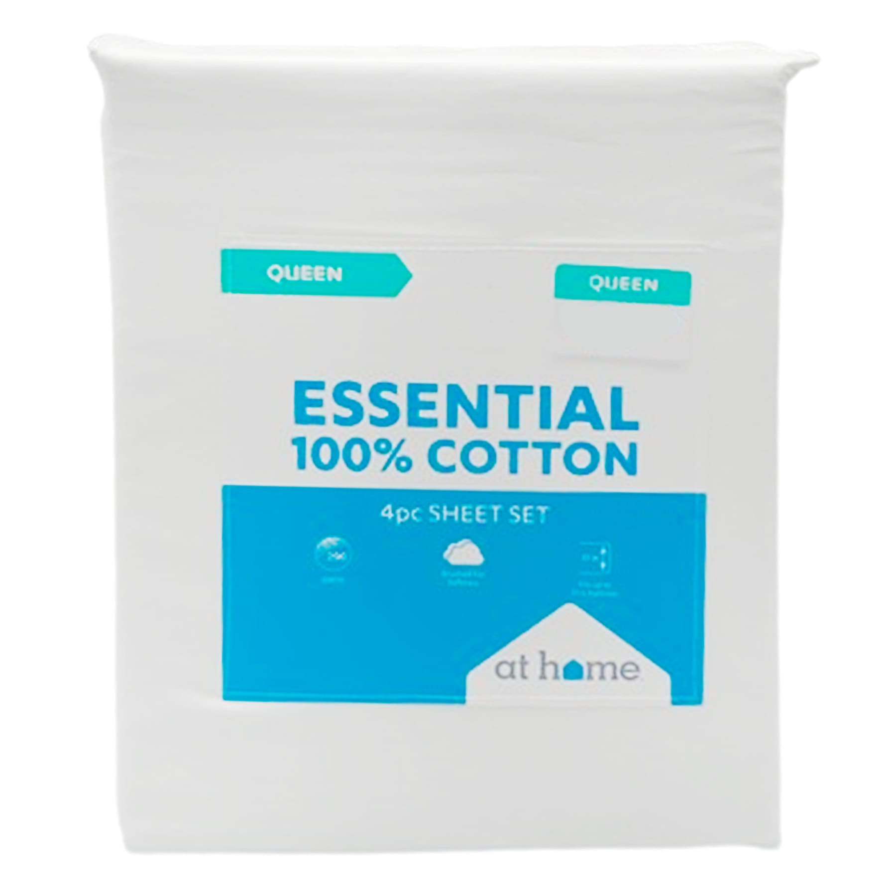 4-Piece White 200 Thread Count Brushed Cotton Sheet Set, Queen