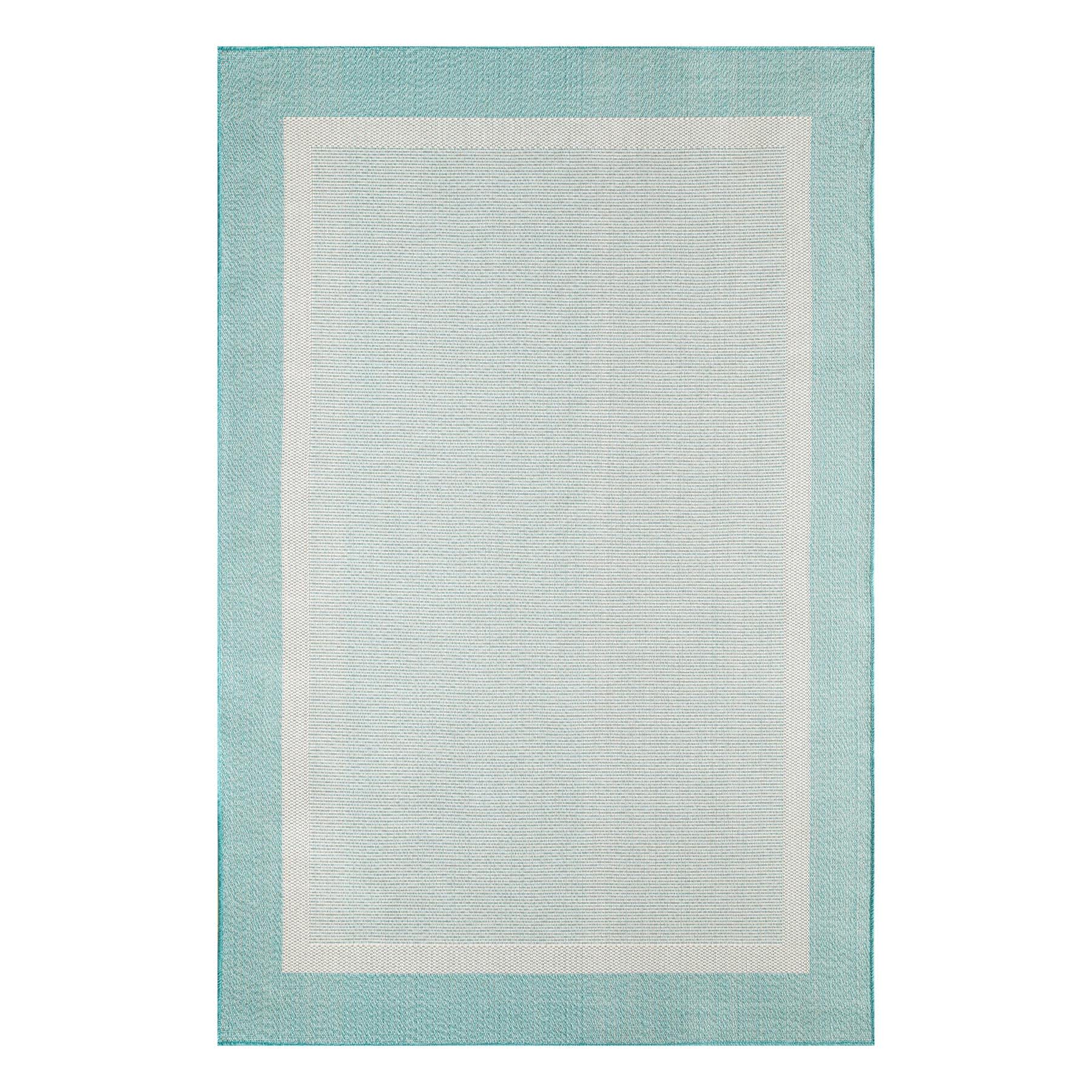 (E516) Fifer Aqua Border Outdoor Area Rug, 5x7
