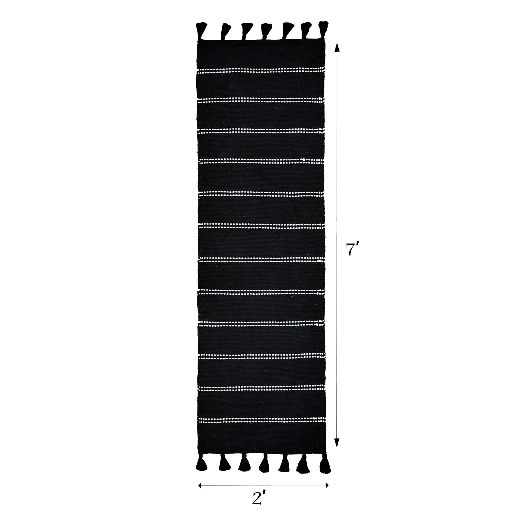 (D582) Honeybloom Woven Black Striped Runner Rug, 2x7