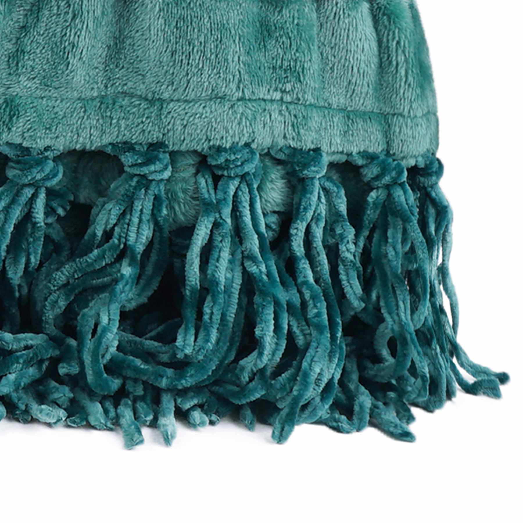 Dark Green Fringe Throw Blanket, 50x60