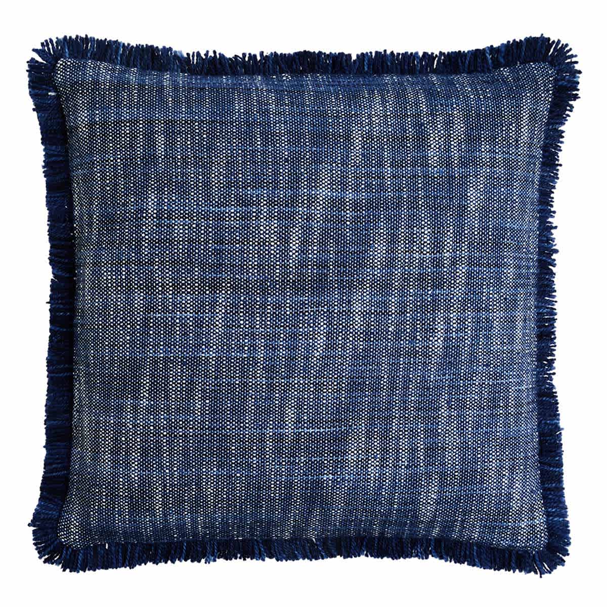 Honeybloom Dark Blue Solid Woven with Fringe Outdoor Throw Pillow, 18"