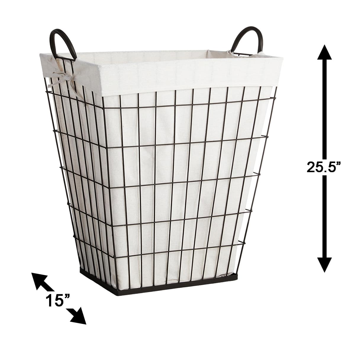 Tapered Metal Wire Laundry Hamper with Removable Liner, Brown