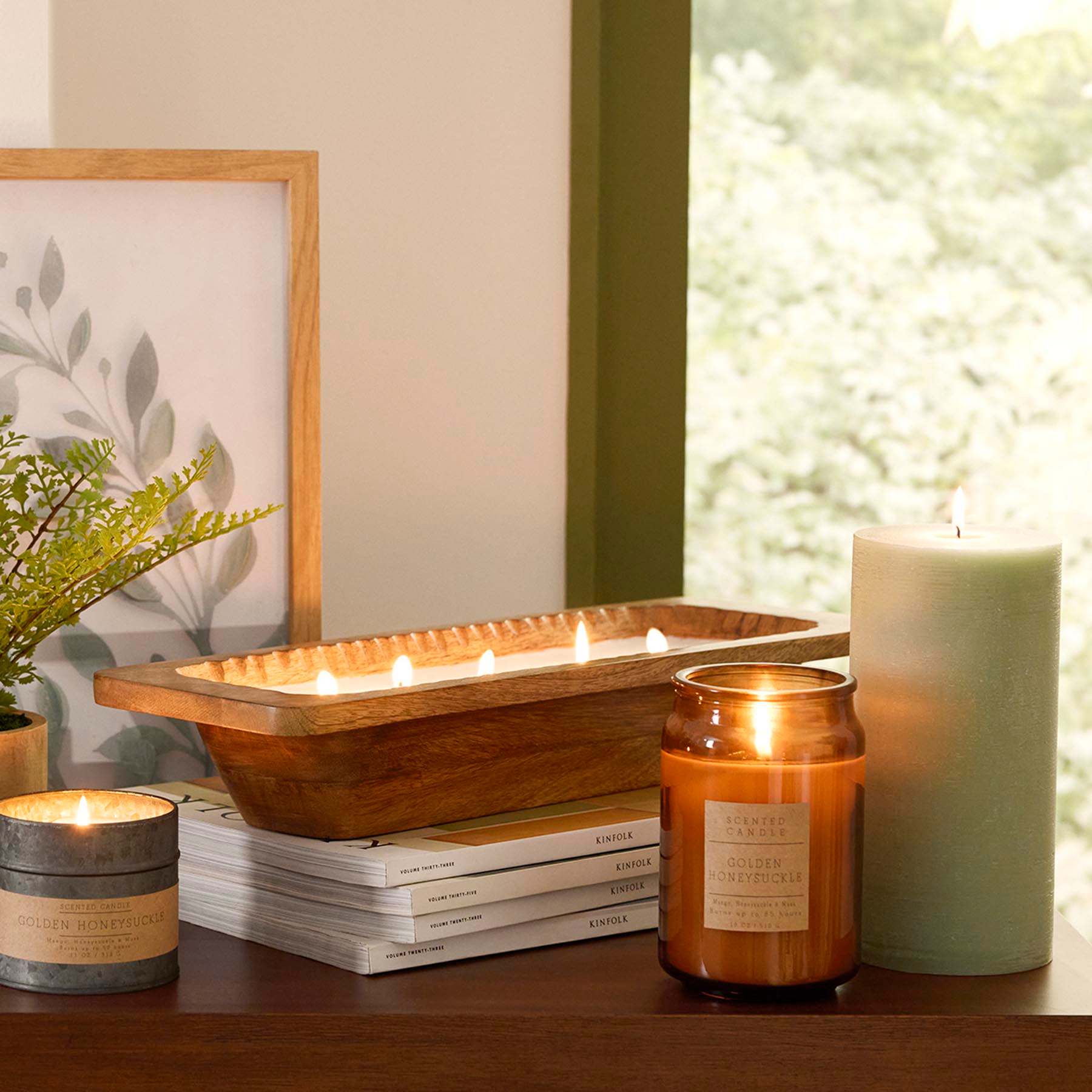 Honeybloom Green Unscented Rustic Pillar Candle, 4x8