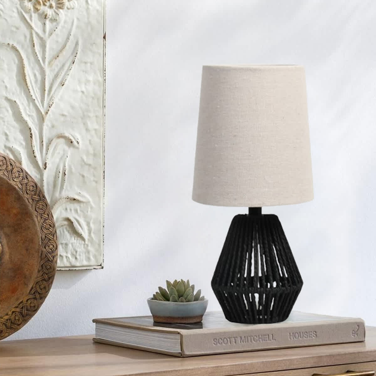 Black Rope Mini Lamp with Shade, 14"