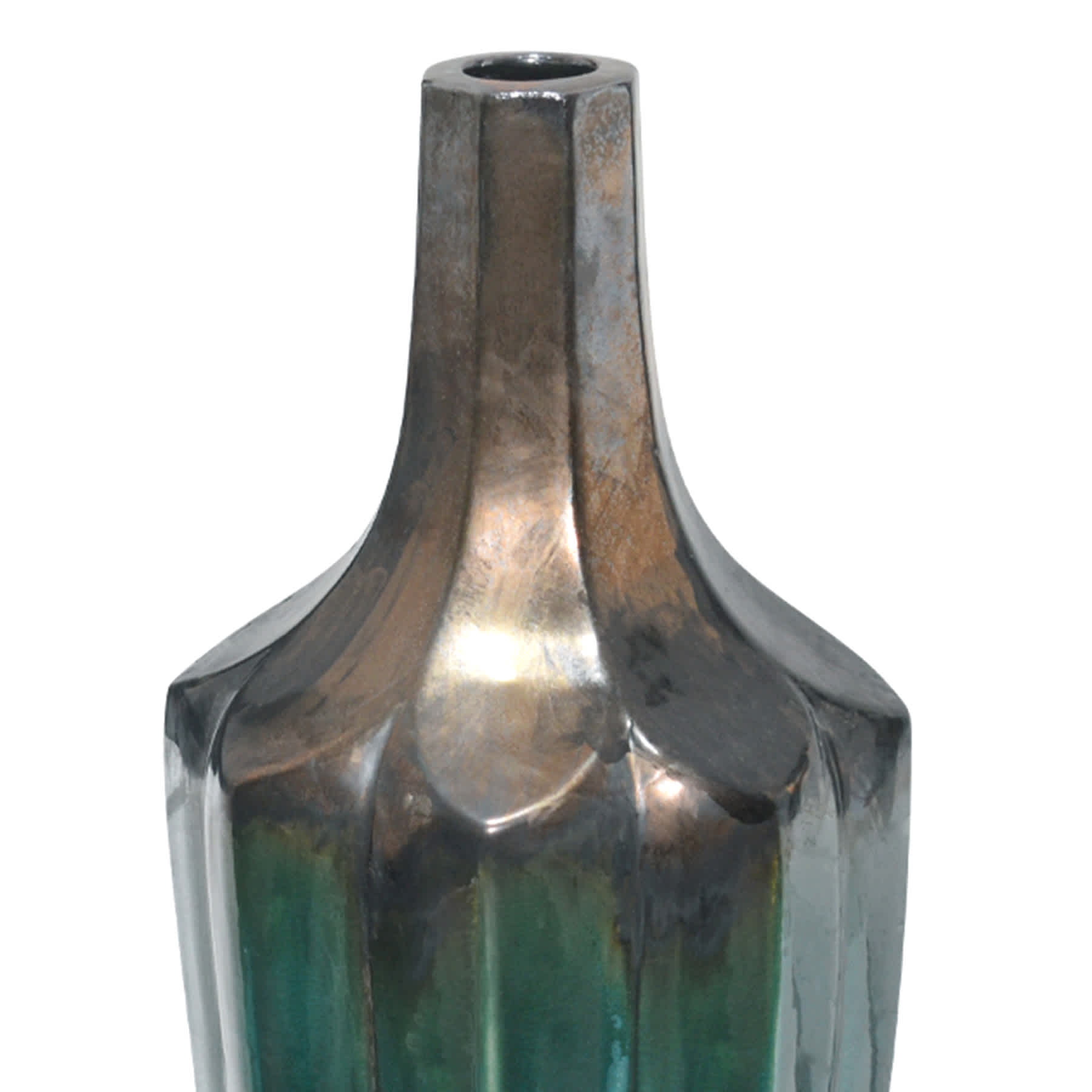 Jade and Copper Neck Ceramic Floor Vase, 25.2"