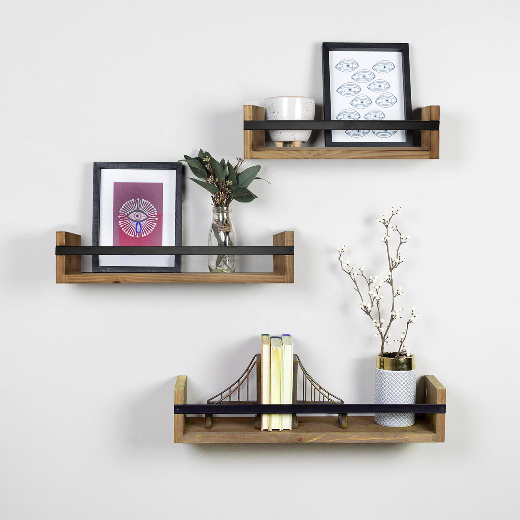 Honeybloom 3-Piece Wood & Metal Wall Shelves Set