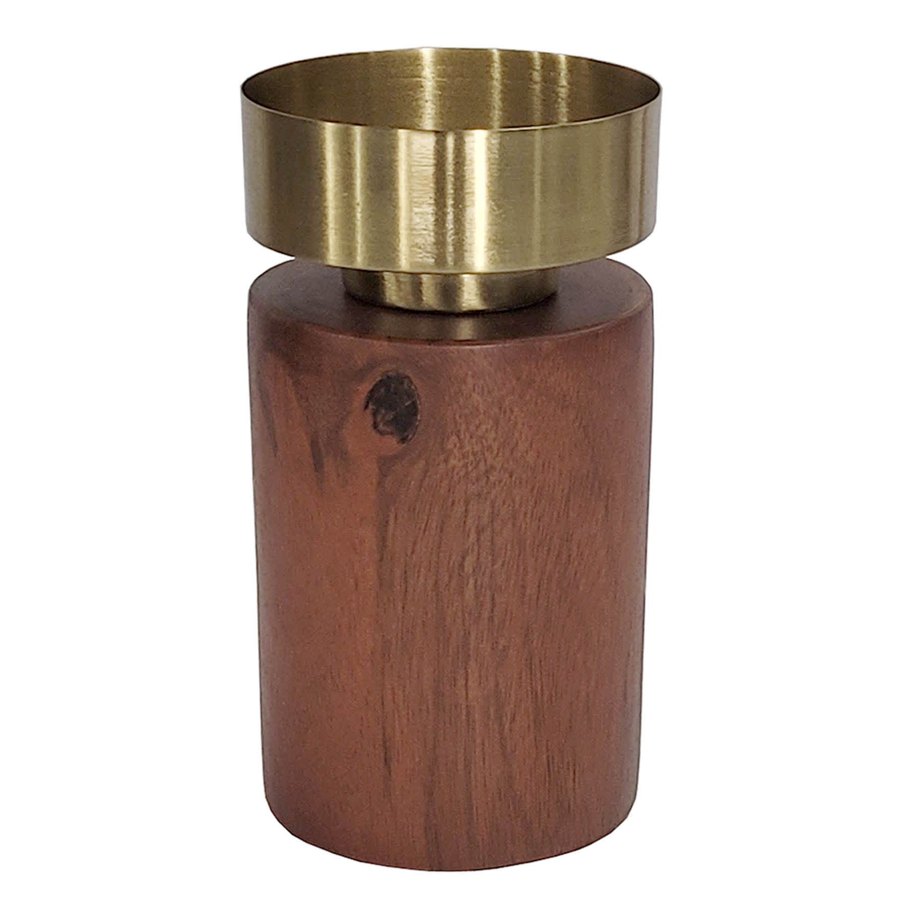 Wood Base & Gold Top Pillar Candle Holder, 6"