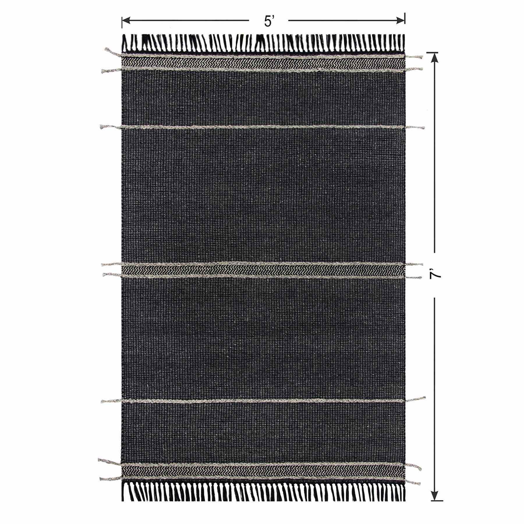 (B817) Hutton Black Flatweave Tassel Area Rug, 5x7