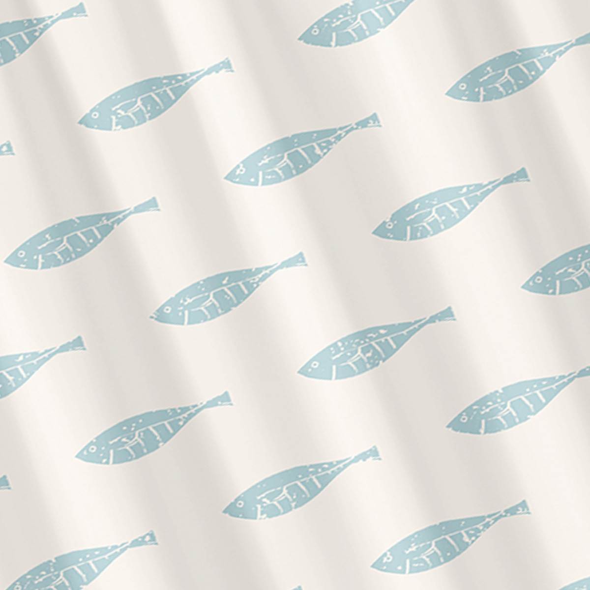 Blue Blockprint Fish Shower Curtain, 72"