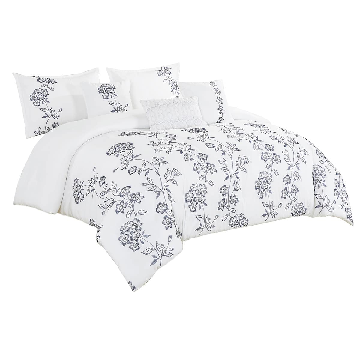 7-Piece Josephine White Floral Design Comforter Set, King