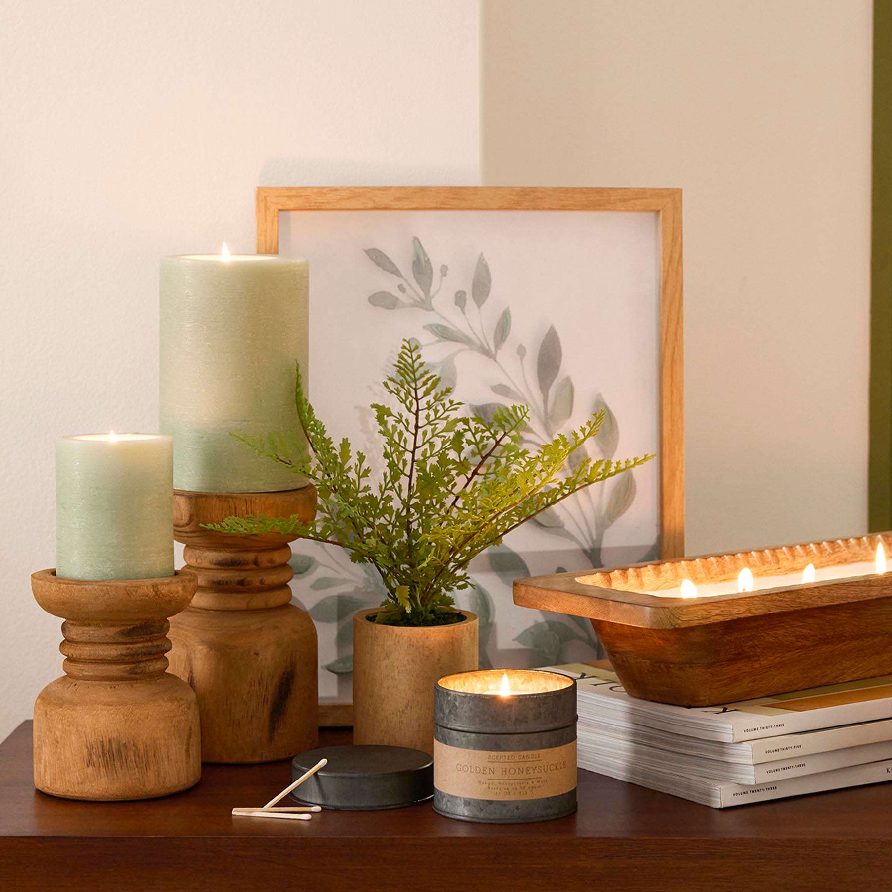 Honeybloom Natural Wood Pillar Candle Holder, 6"