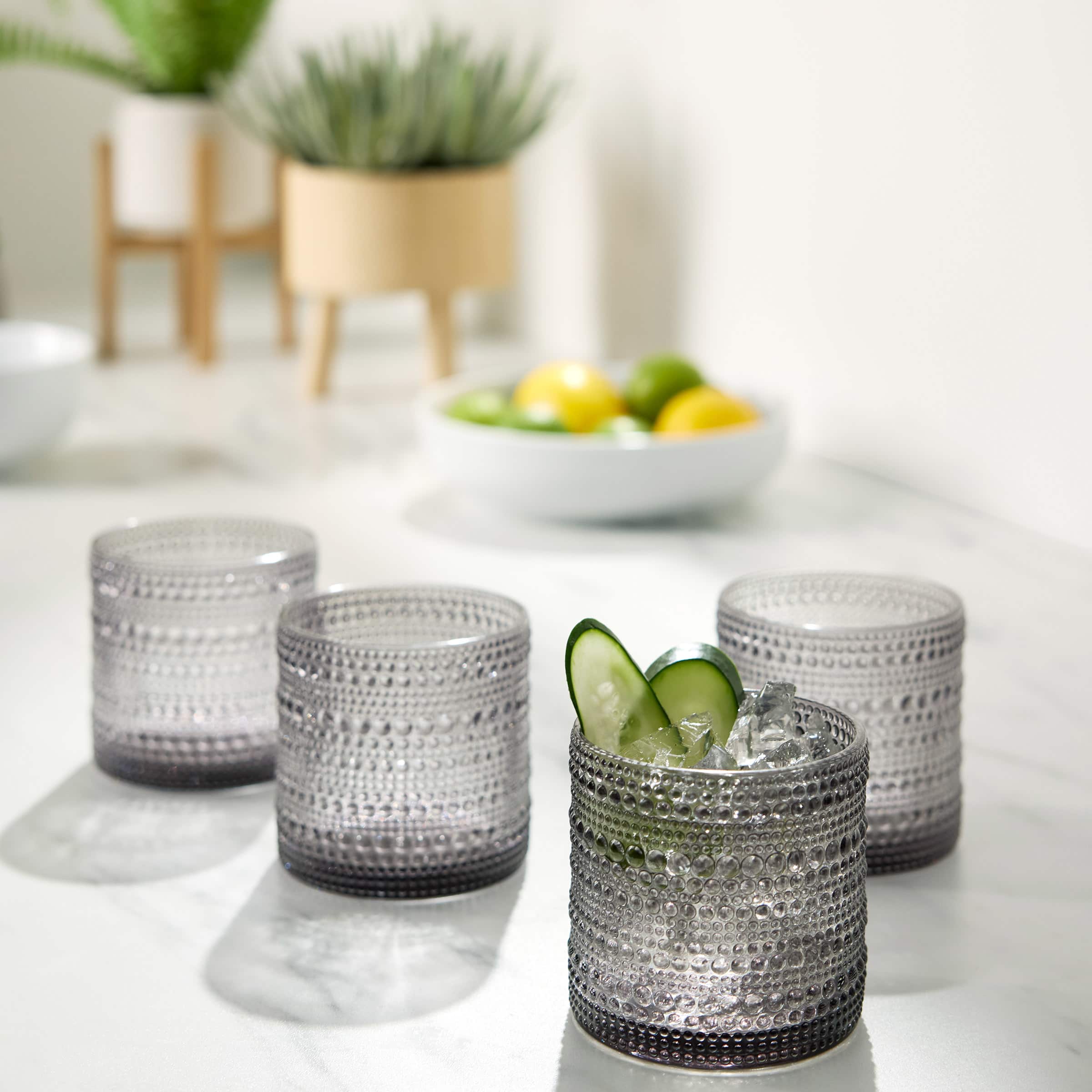 Set of 4 Spectra Smoke Grey Double Old Fashioned Glasses, 13oz