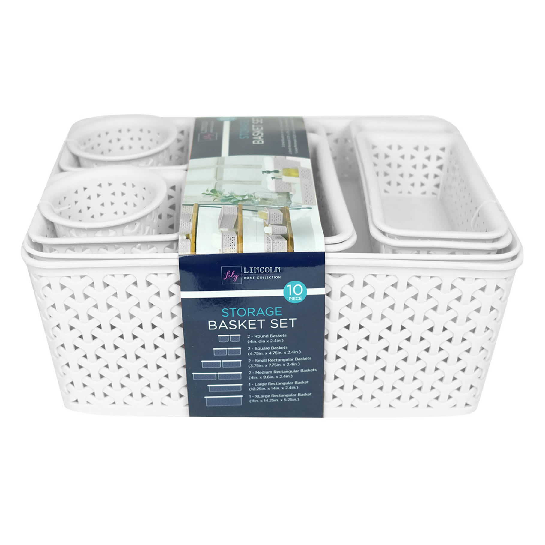 10-Piece Y-Weave Storage Basket Set, Bright White