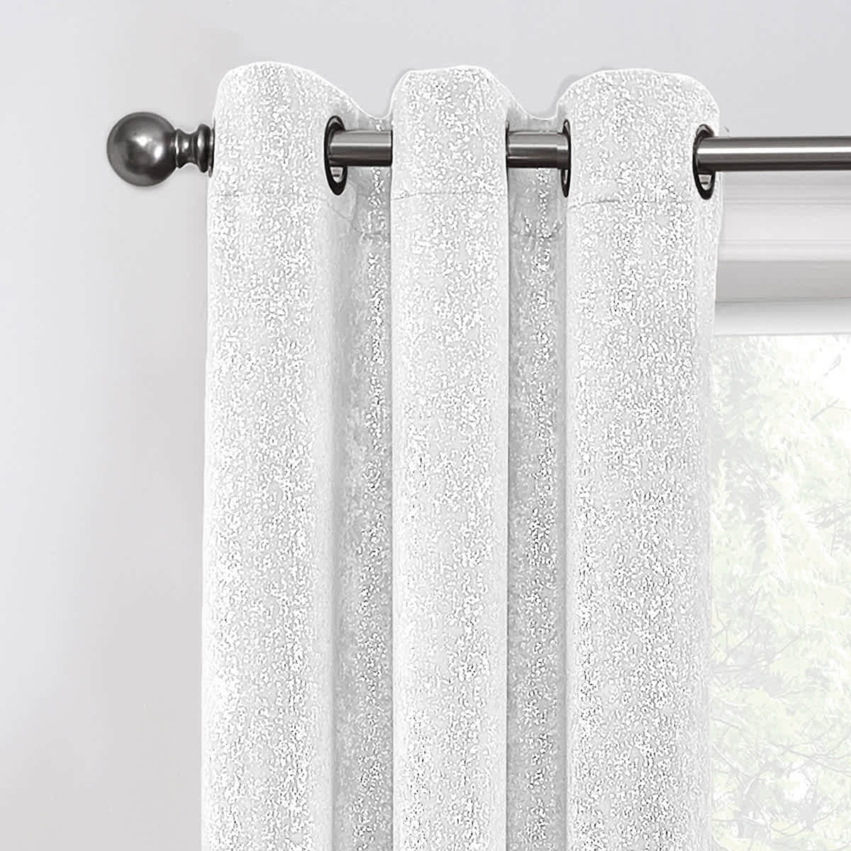 2-Pack Metallic White Blackout Grommet Curtain Panels, 84"