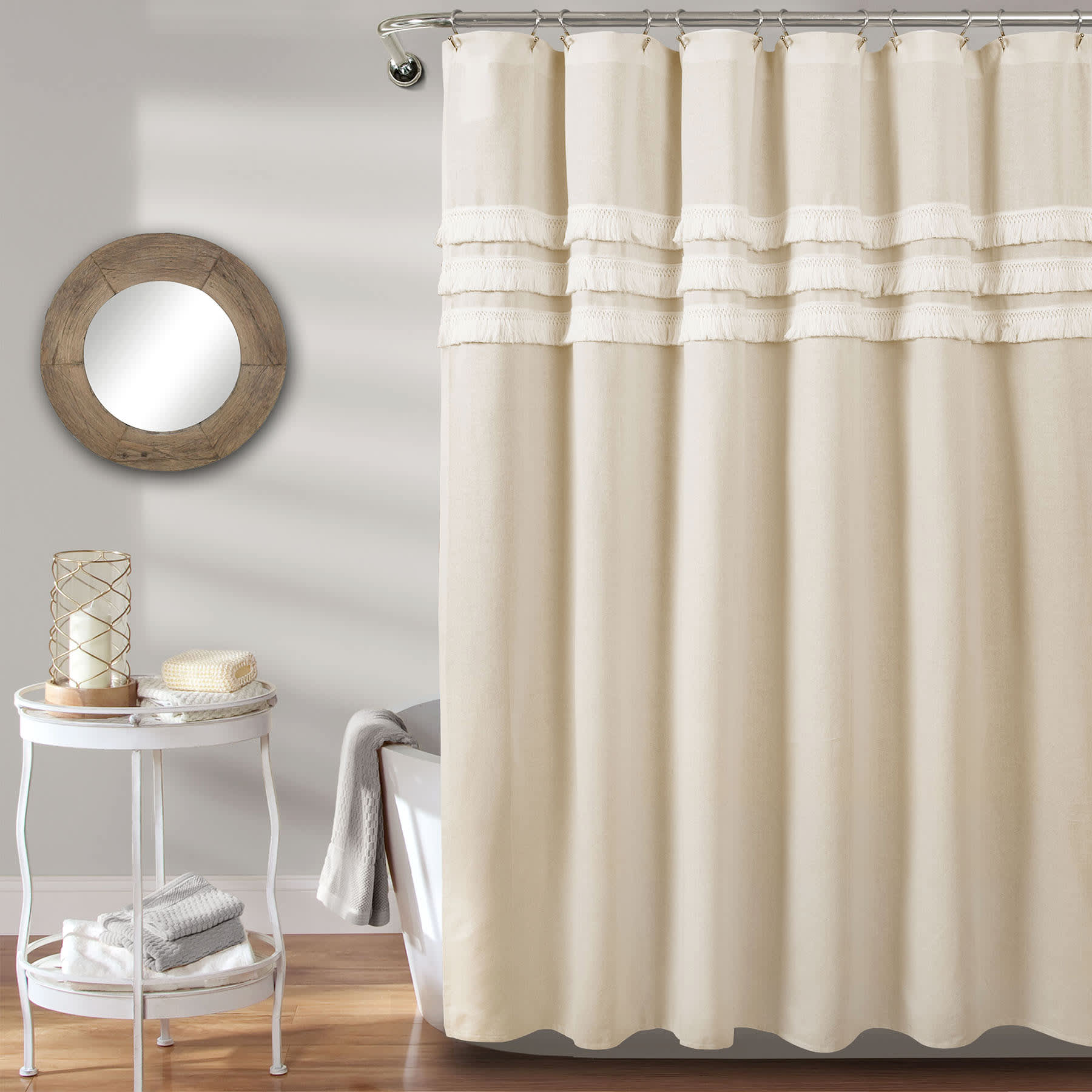 Found & Fable Neutral Ciel Tassel Shower Curtain, 72"
