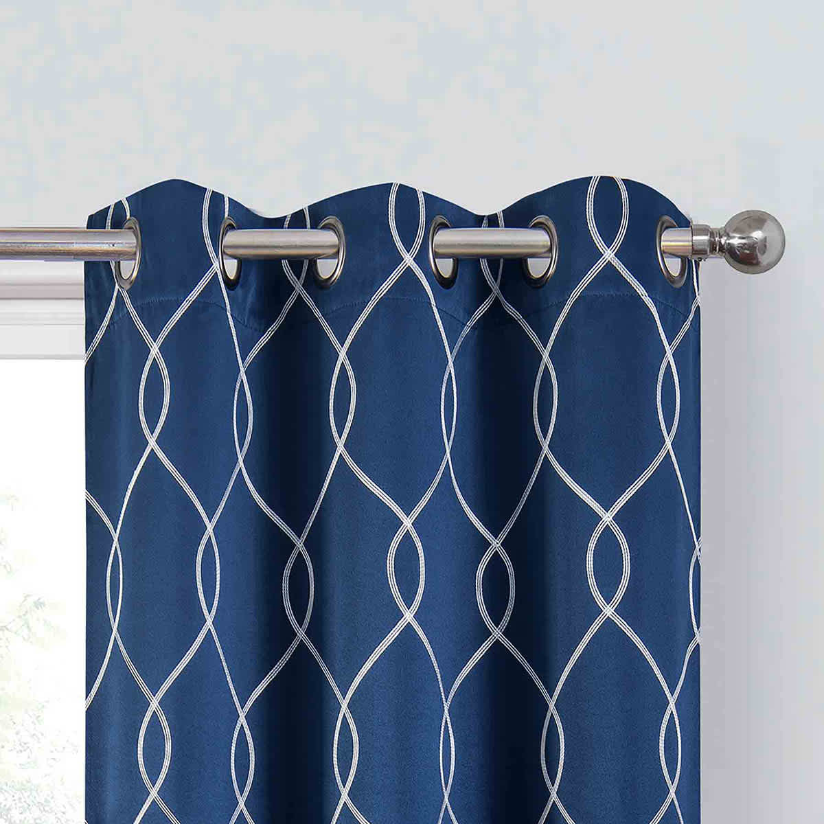 Navy Embroidered Blackout Grommet Curtain Panel, 84"