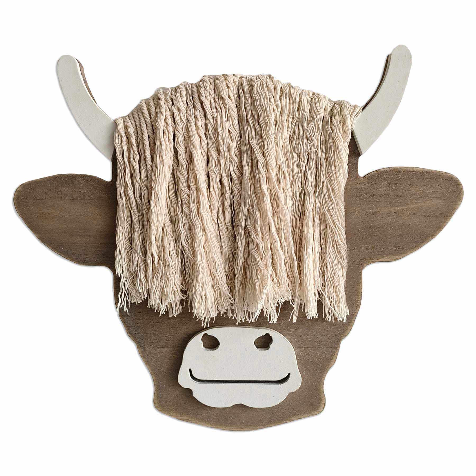 Cow Wooden Wall Plaque with Tassels, 10"