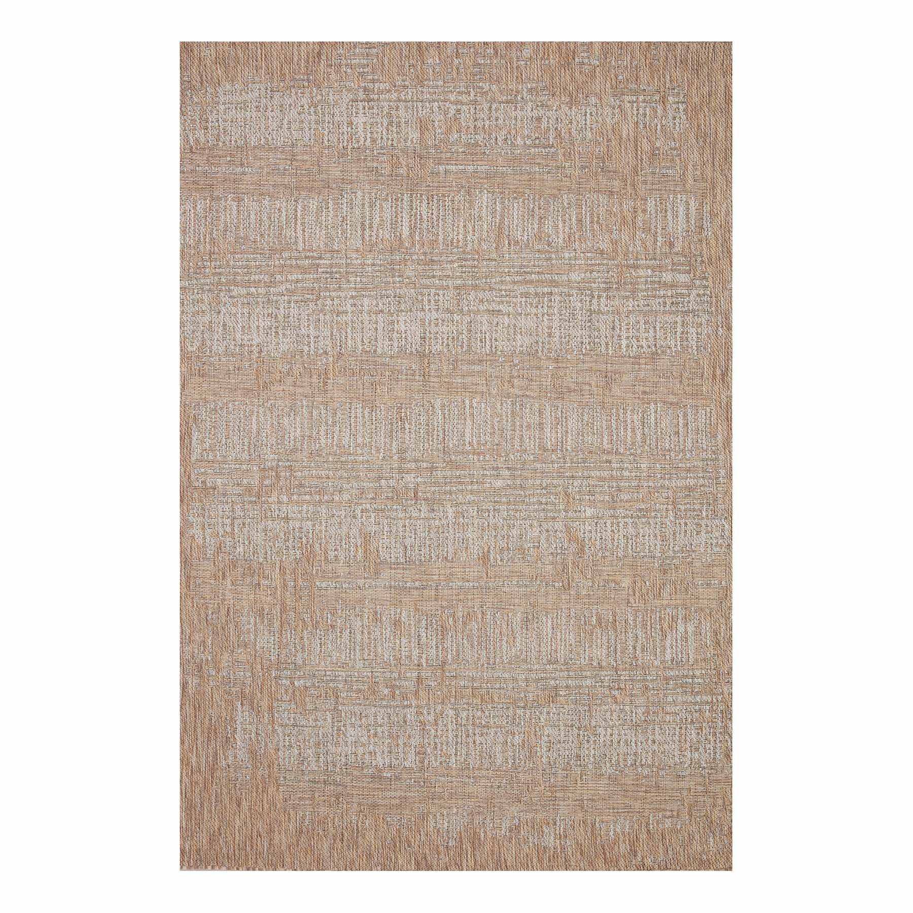 (E500) Honeybloom Melissa Blue & Natural Distressed Stripe Outdoor Area Rug, 5x7