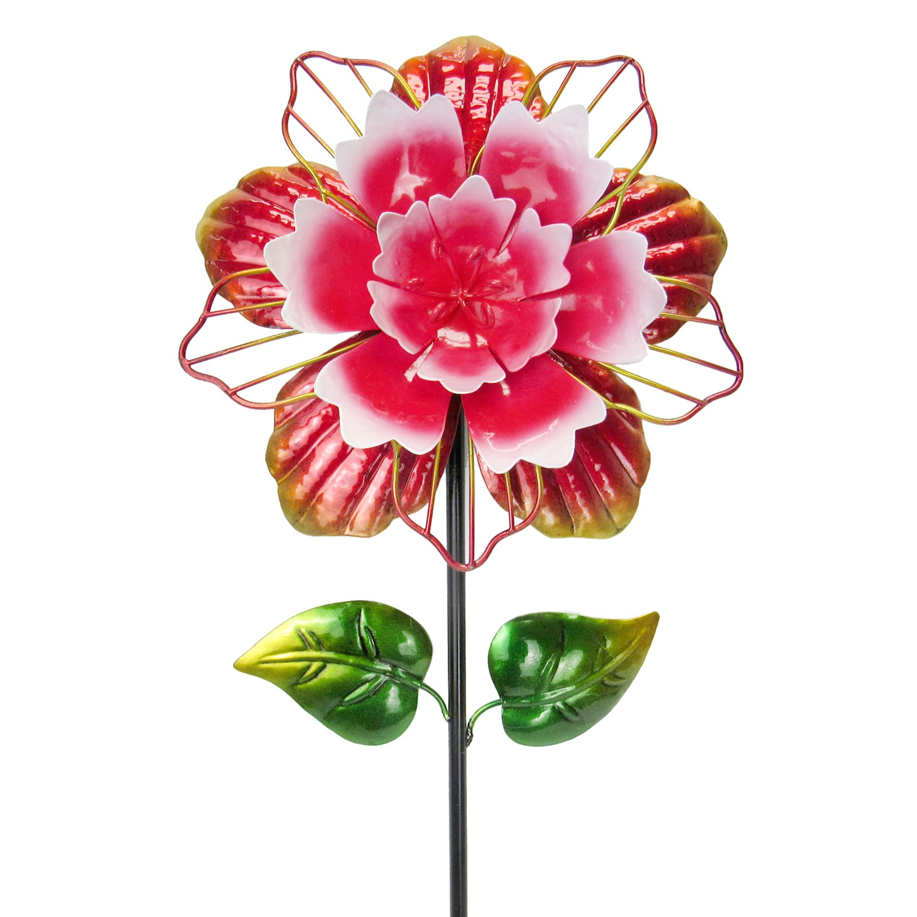 Red Metal Flower Yard Stake, 31.8"