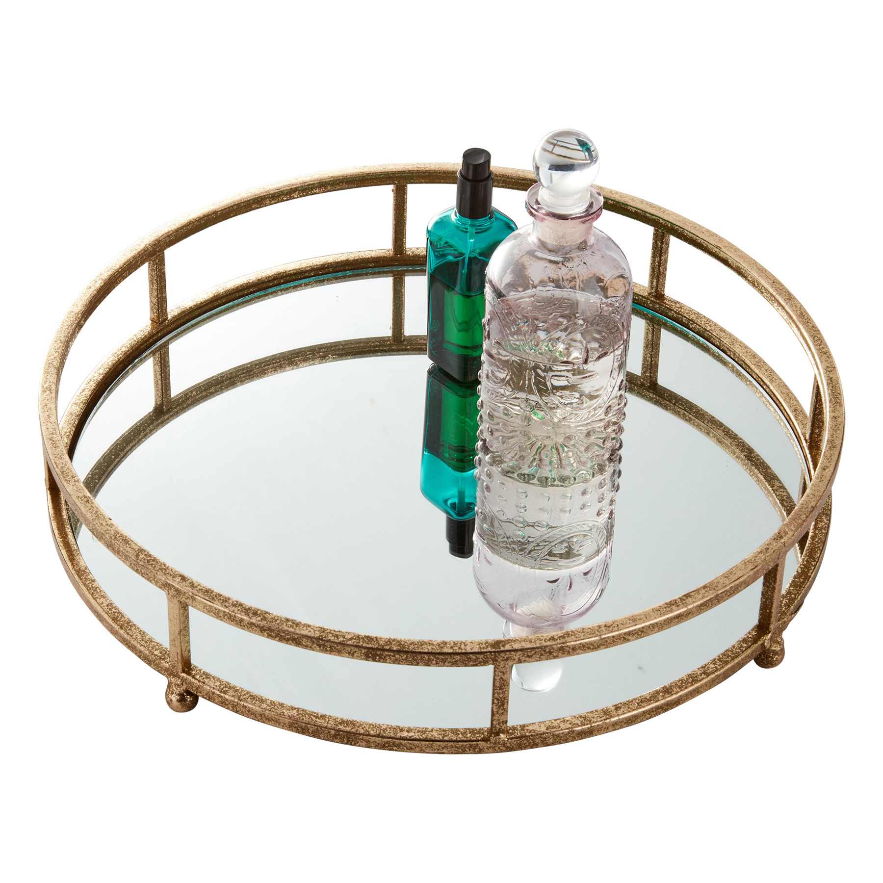 Gold Mirrored Round Metal Tray, 14"