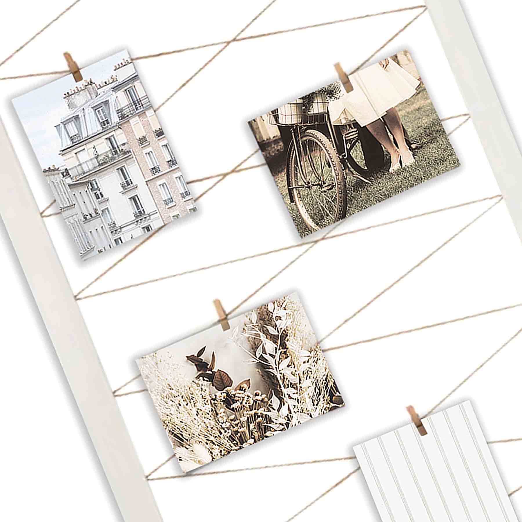 White String Collage with Clothespin Photo Clips, 20X40