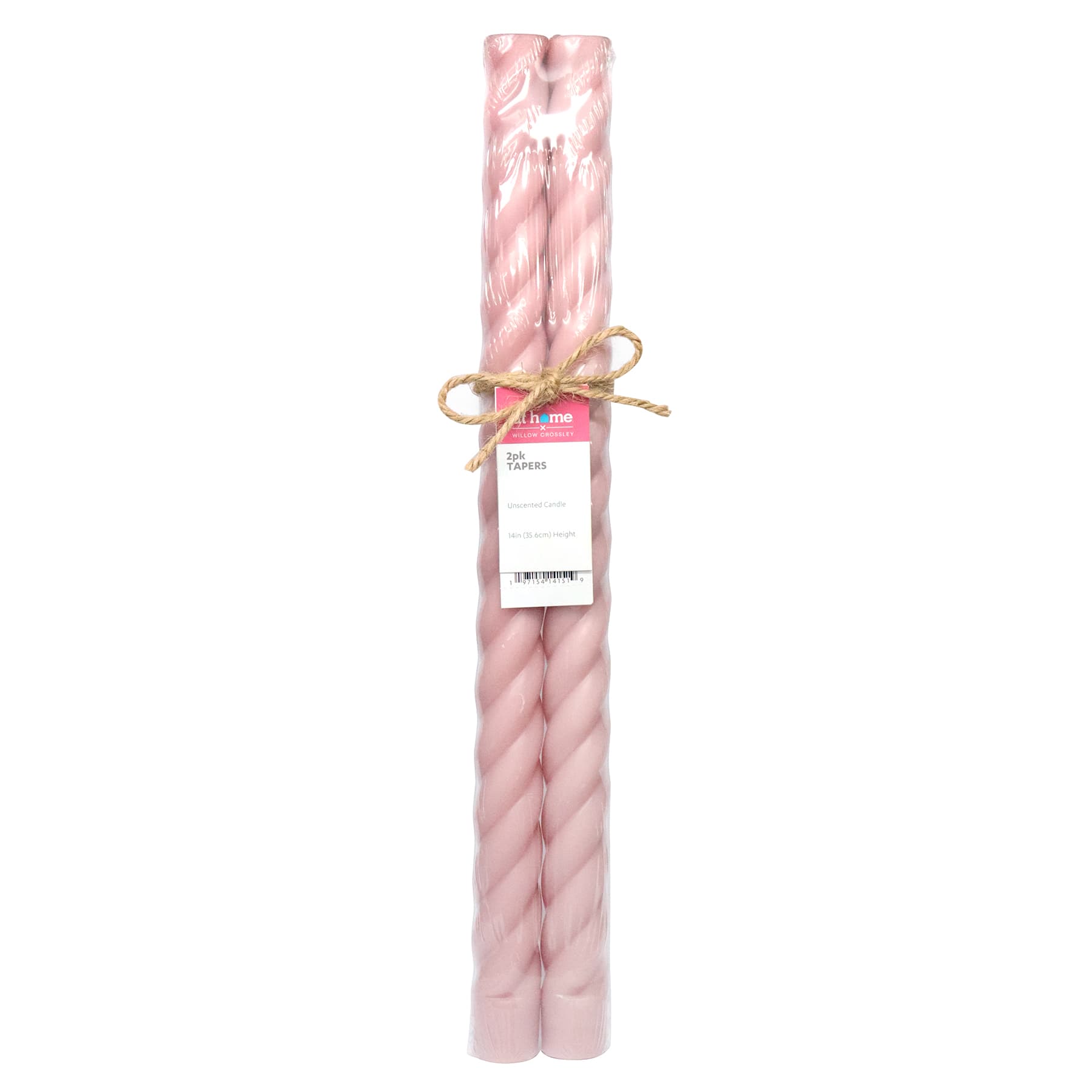 Willow Crossley 2-Pack Pink Unscented Twisted Taper Candles, 14"