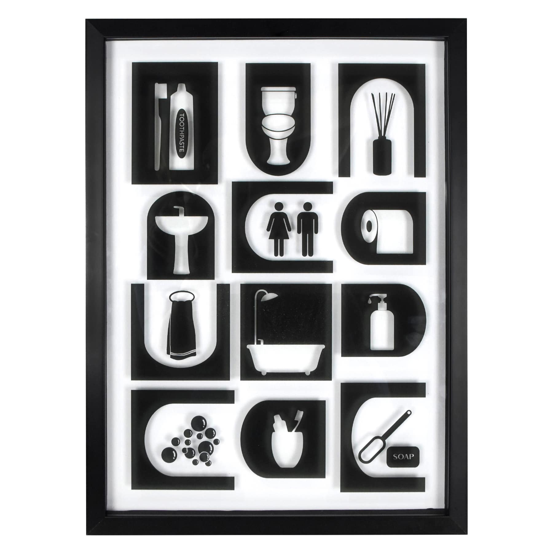 Glass Framed Bathroom Print Wall Art, 14x19