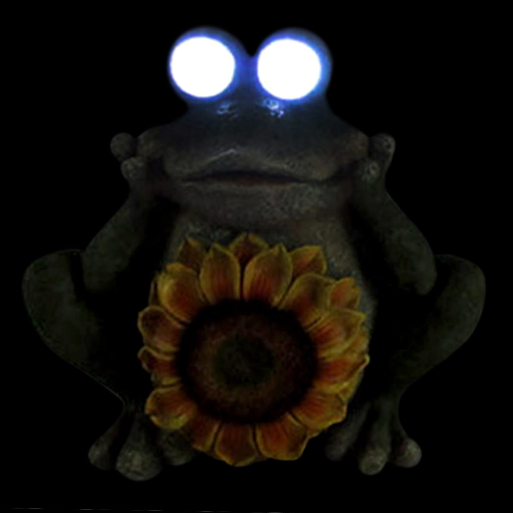 Sunflower Frog Solar Light Outdoor Garden Statue, 10.5"