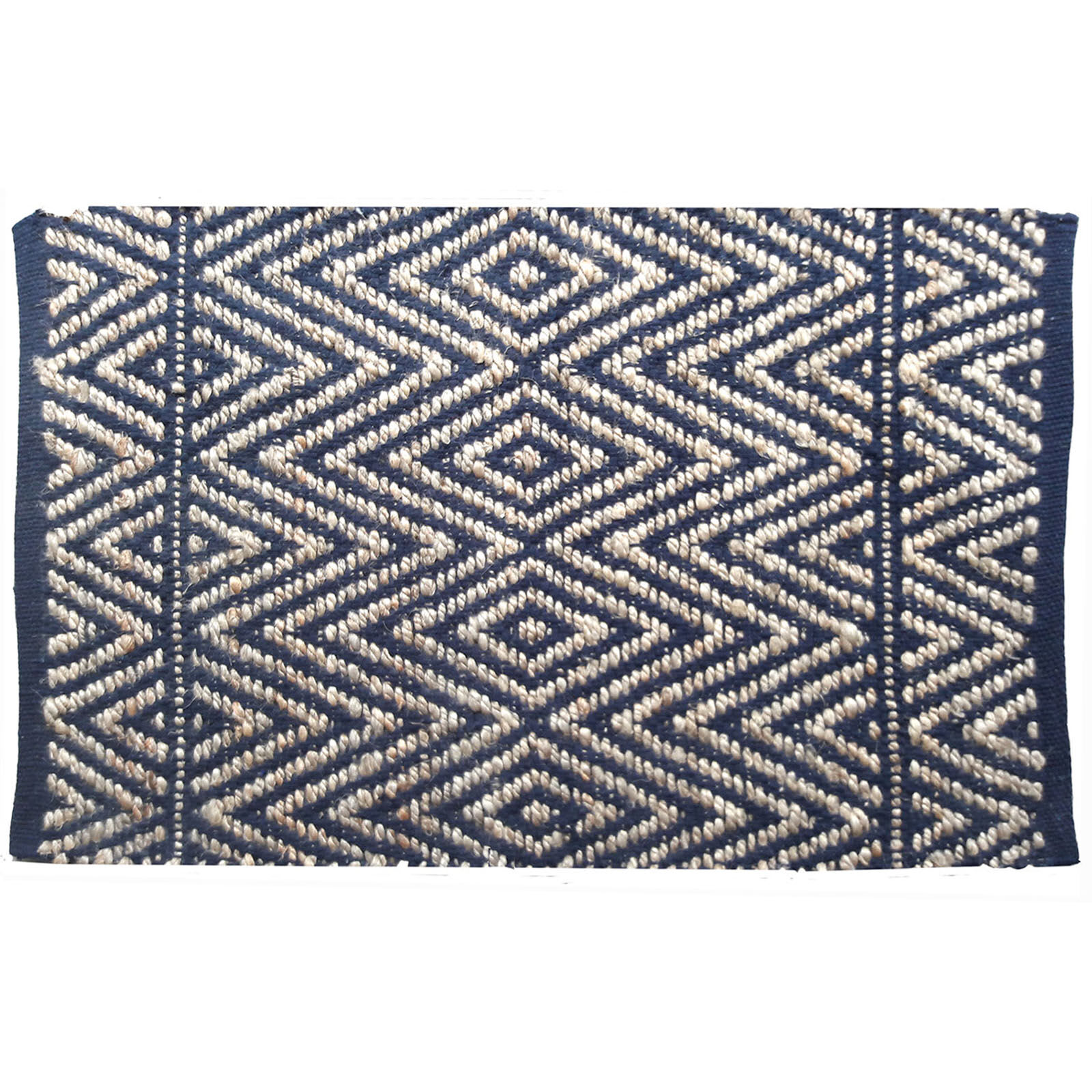 Navy Blue Diamond Design Jute Accent Rug, 21x34