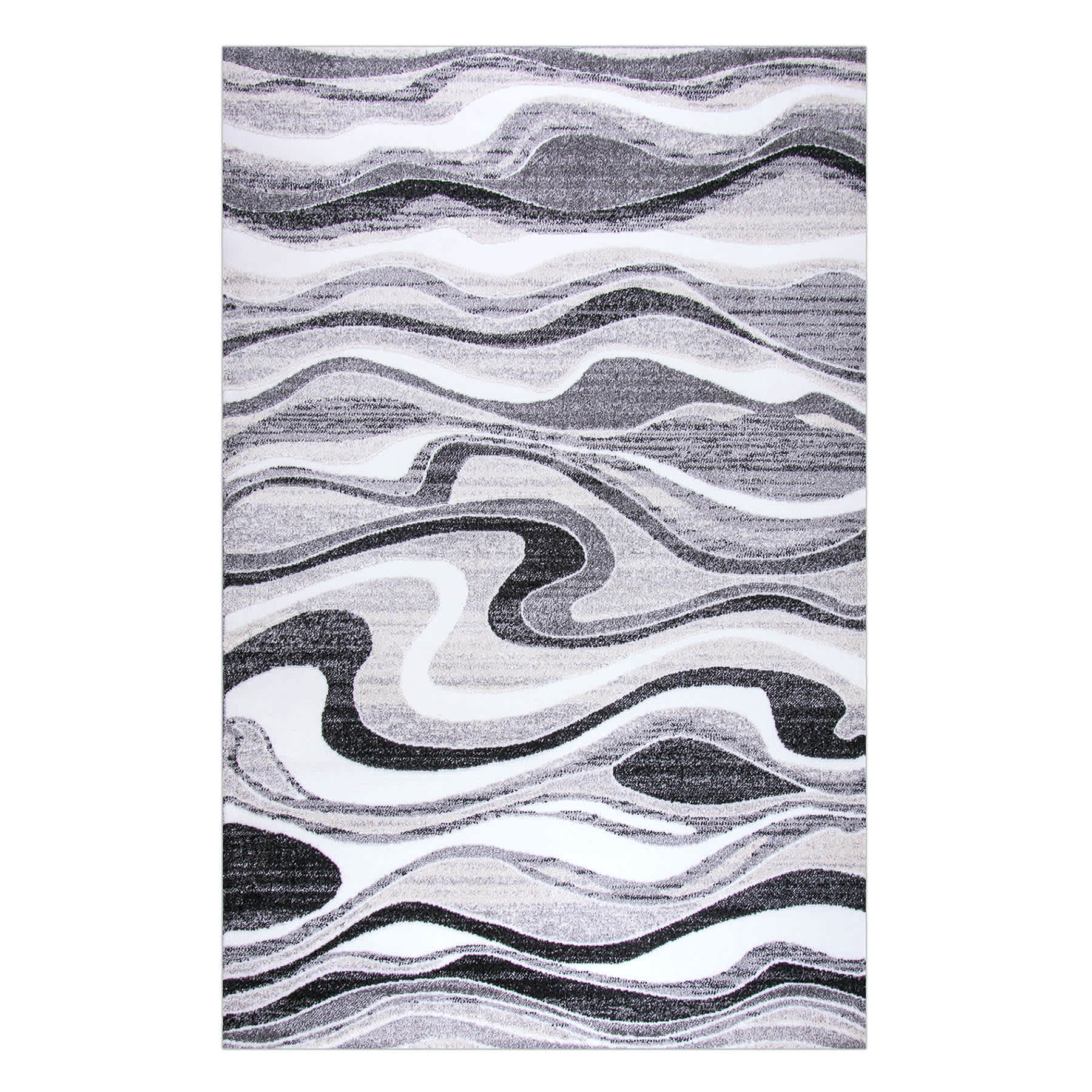 (B511) Soho Grey & Cream Waves Area Rug, 5x7