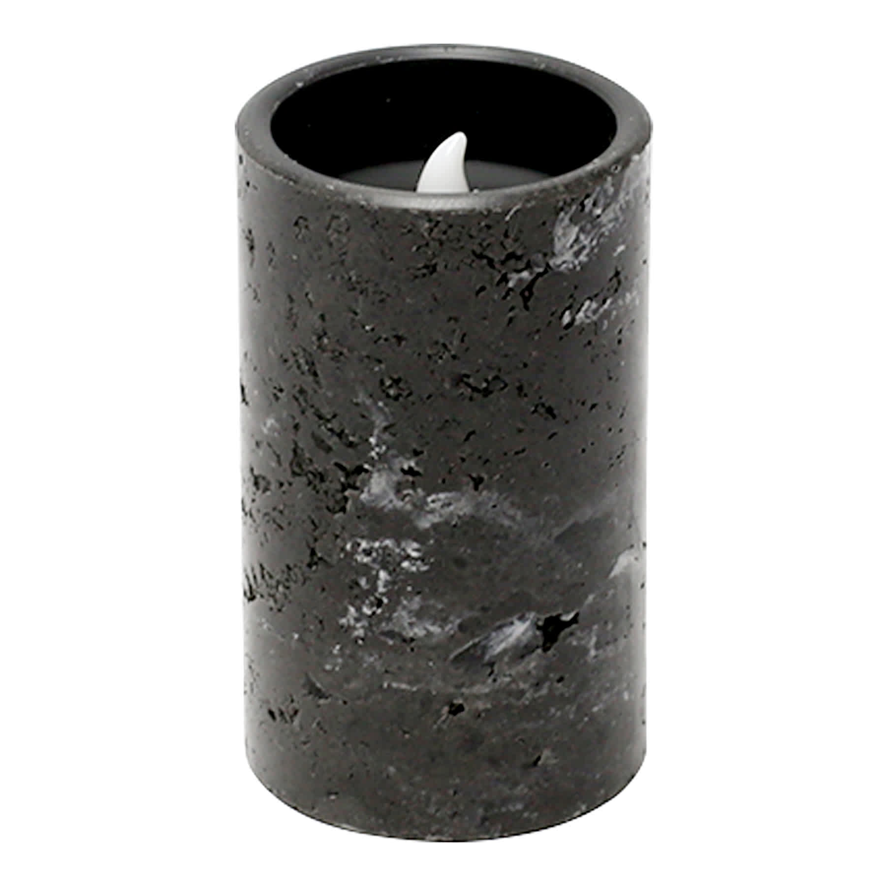 Crosby St. Black Marbled Wax LED Pillar Candle with 6-Hour Timer, 3x5
