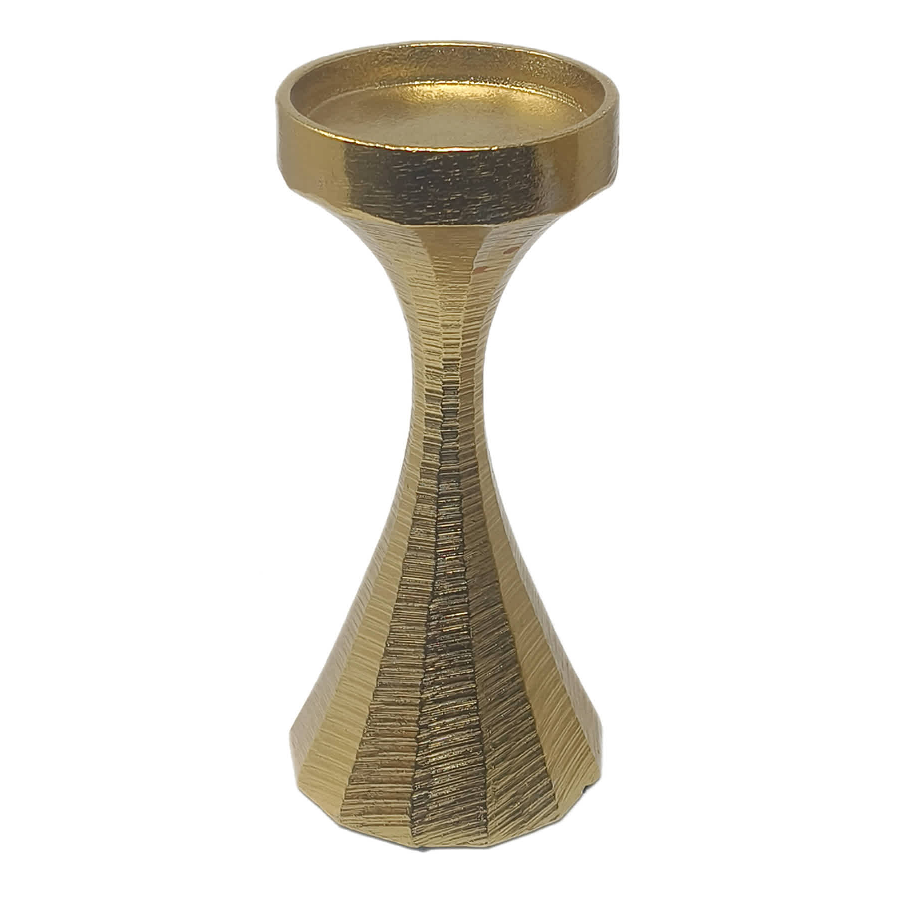 Gold Ribbed Candle Holder, 8.3"