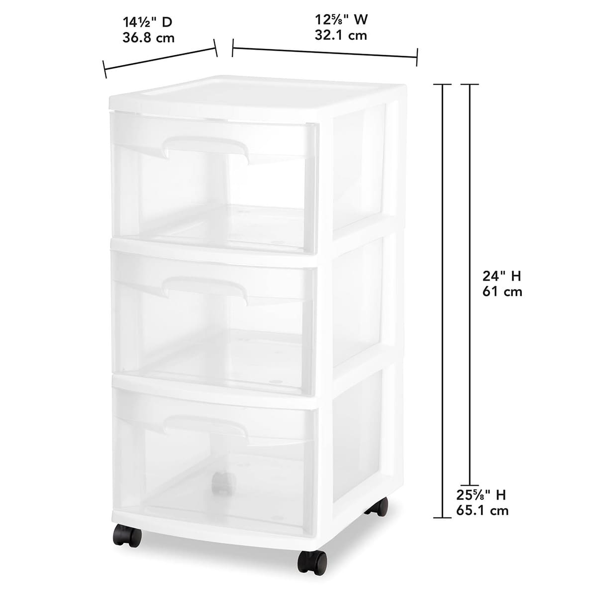 Sterilite 3-Drawer Storage Cart, White