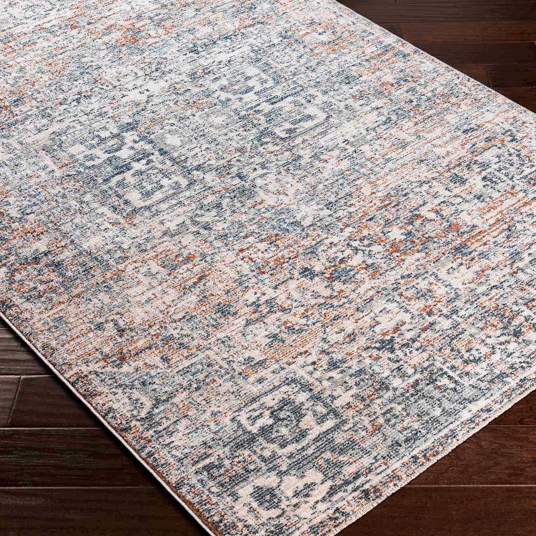(B811) Amore Rust & Blue Medallion Area Rug, 8x10