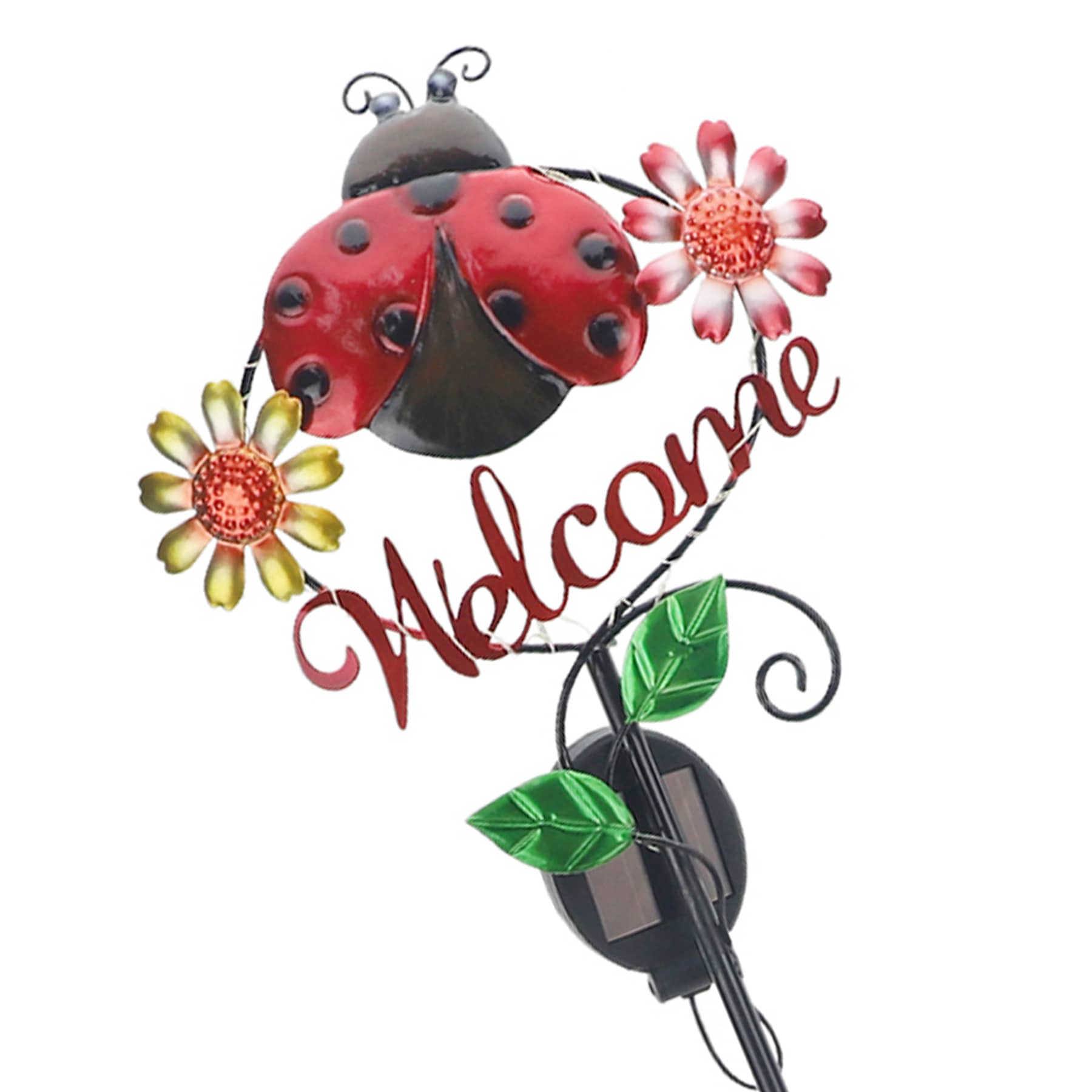 Ladybug Welcome Solar Metal Yard Stake, 36"