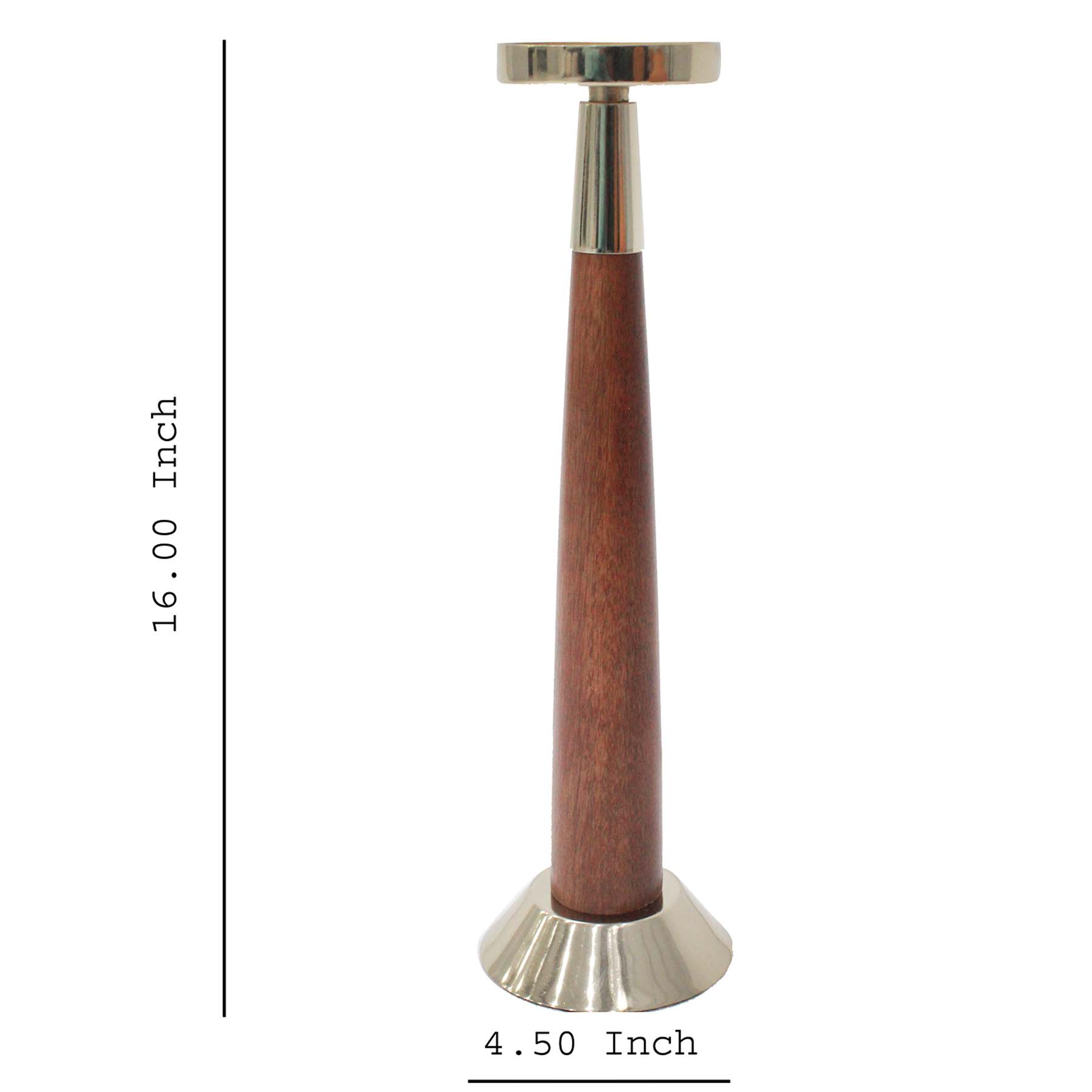 Gold Metal & Dark Wood Taper Candle Holder, 16"